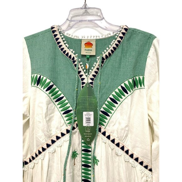 New Farm Rio $425 Embroidered Maxi Dress Palm Tree Long Sleeve Boho Medium - Picture 5 of 9